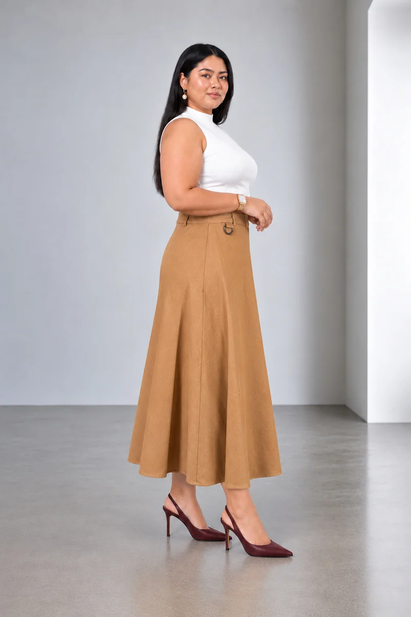 Eidra|Tencel Flared Skirt With Side Slit