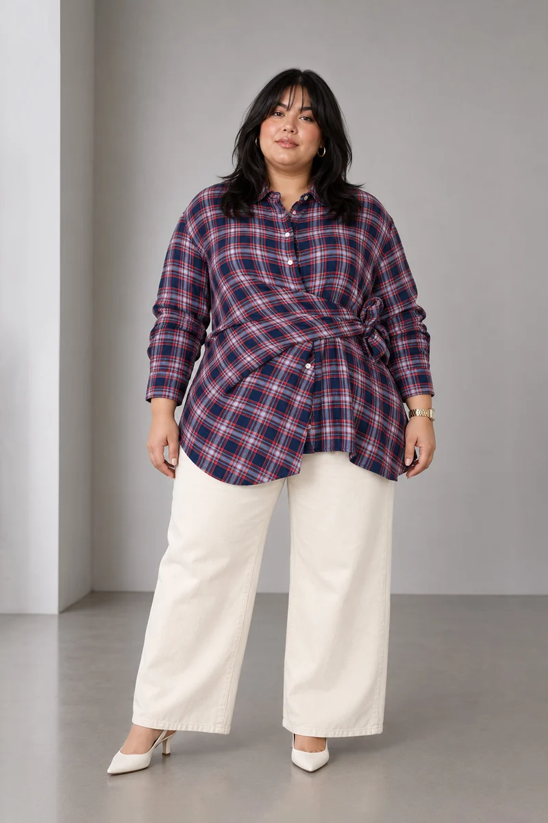 Halcy|Cotton Checked Side Tie Up Shirt