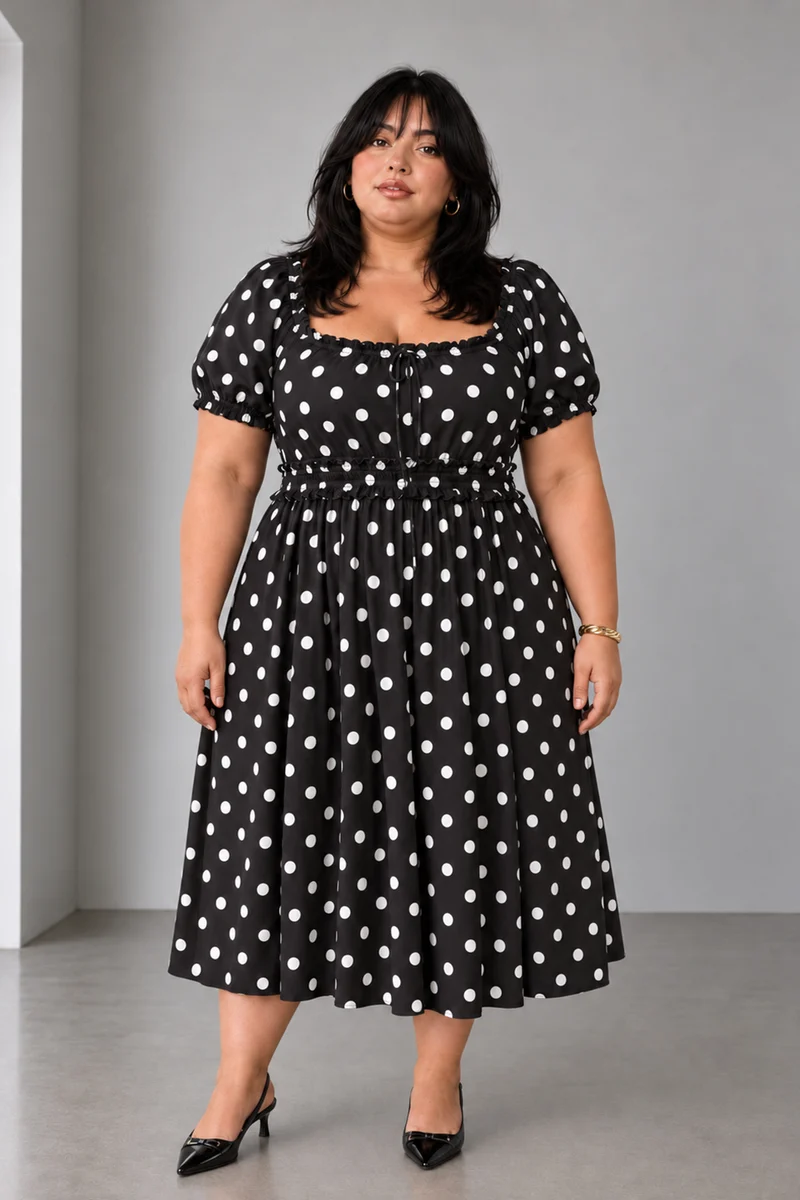 Dottie|Viscose Fit And Flare Midi Dress