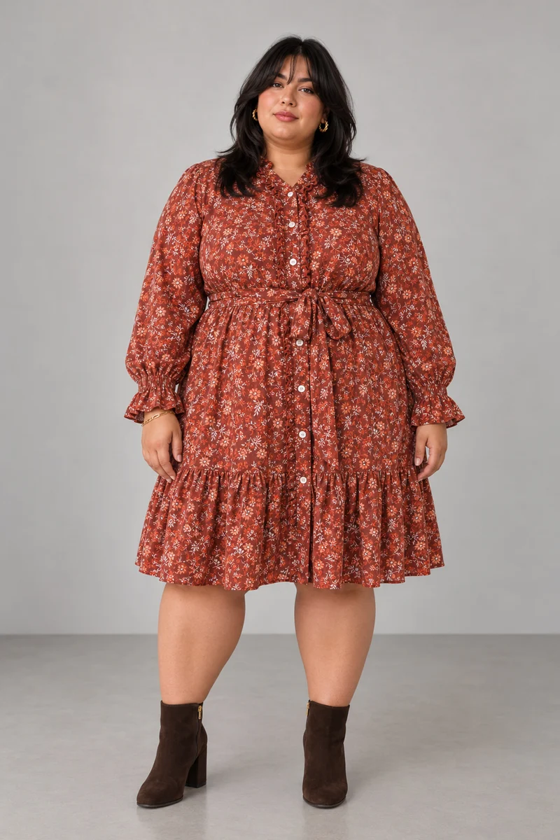 Rielle|Cotton Puff Sleeve Shirt Dress