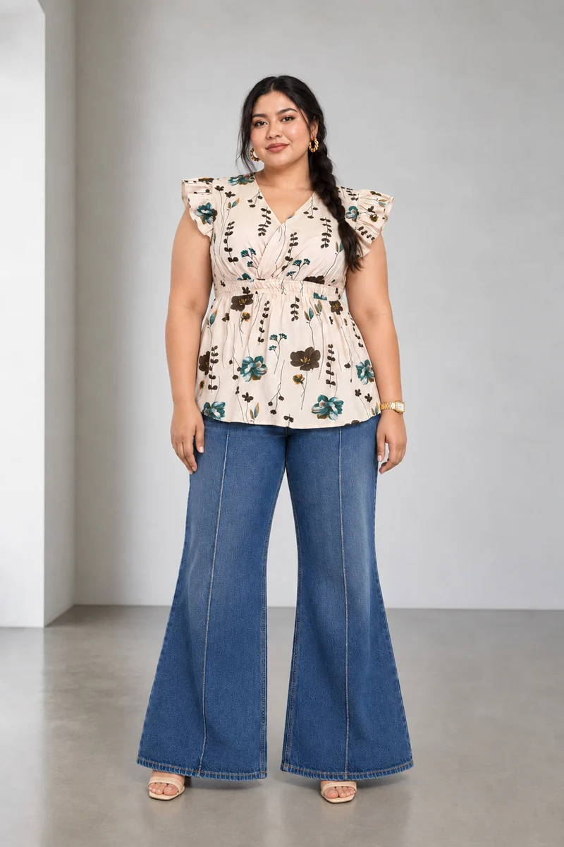 Cienna|Cotton Wrap Style Peplum Top