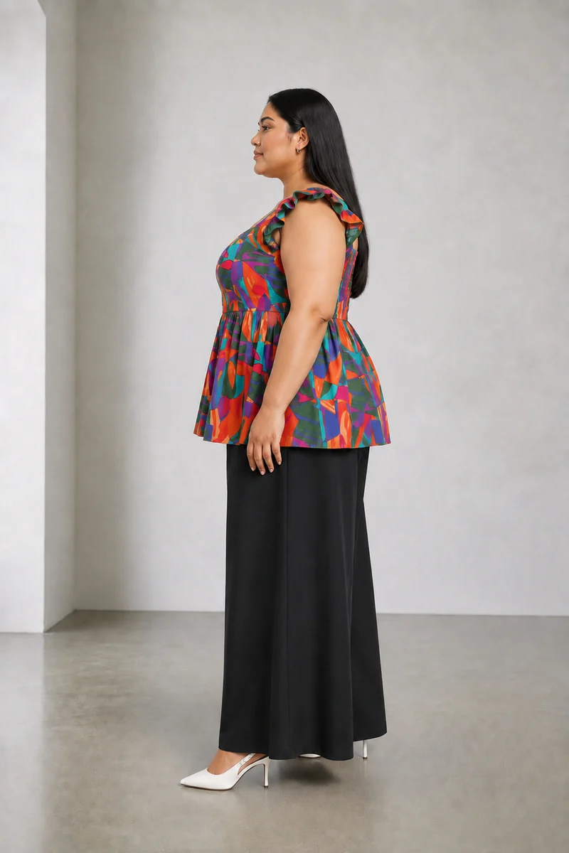 Auret|Viscose Sweetheart Neck Peplum Top