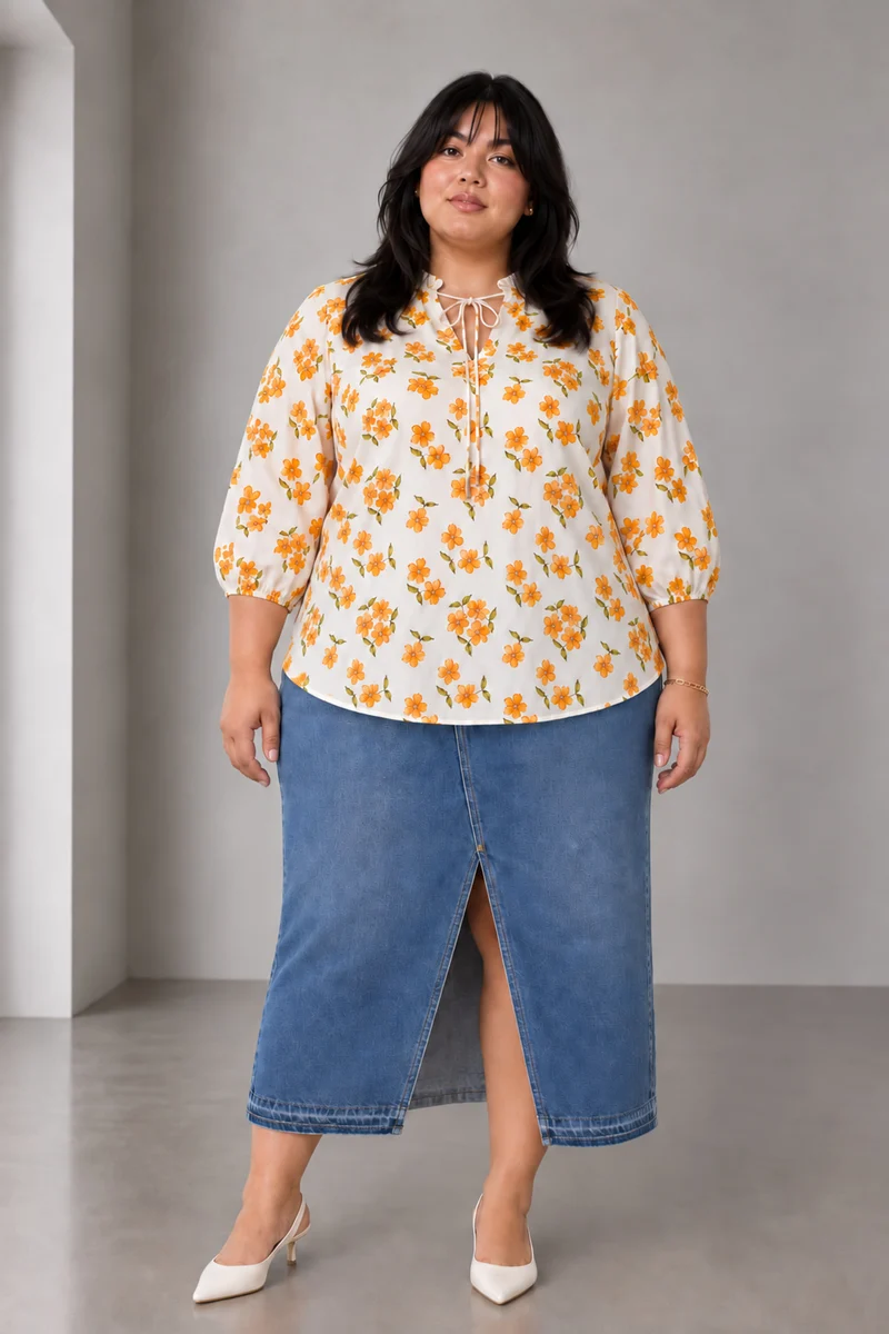 Ariax|Viscose Floral Tie Neck Top