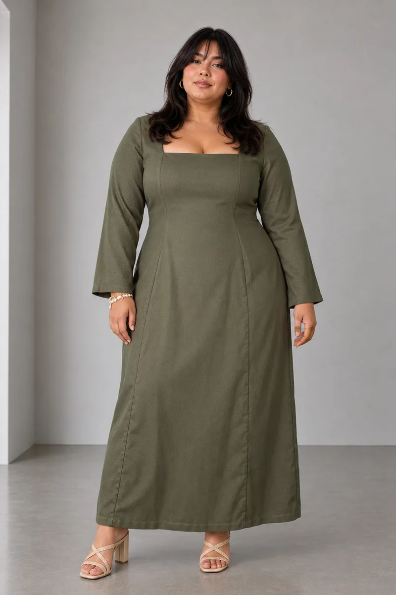 Dalea|Tencil Aline Square Neck Dress