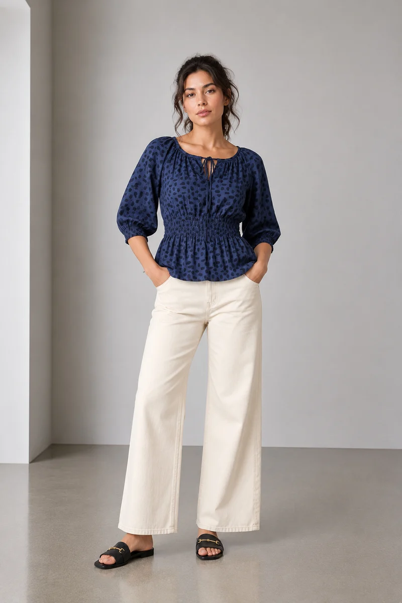 Avelin|Viscose Smocked Waist Peplum Top
