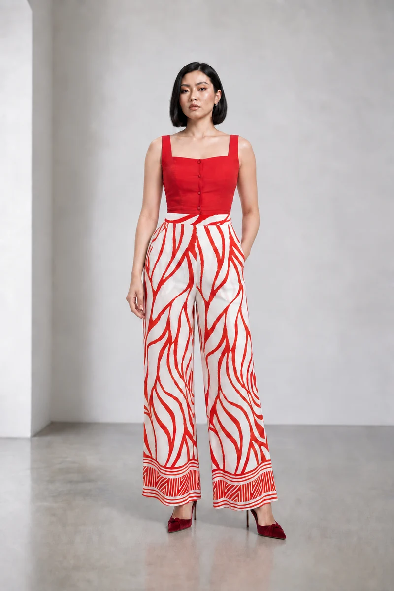 Aerin|Viscose Abstract Printed Straight Fit Trousers