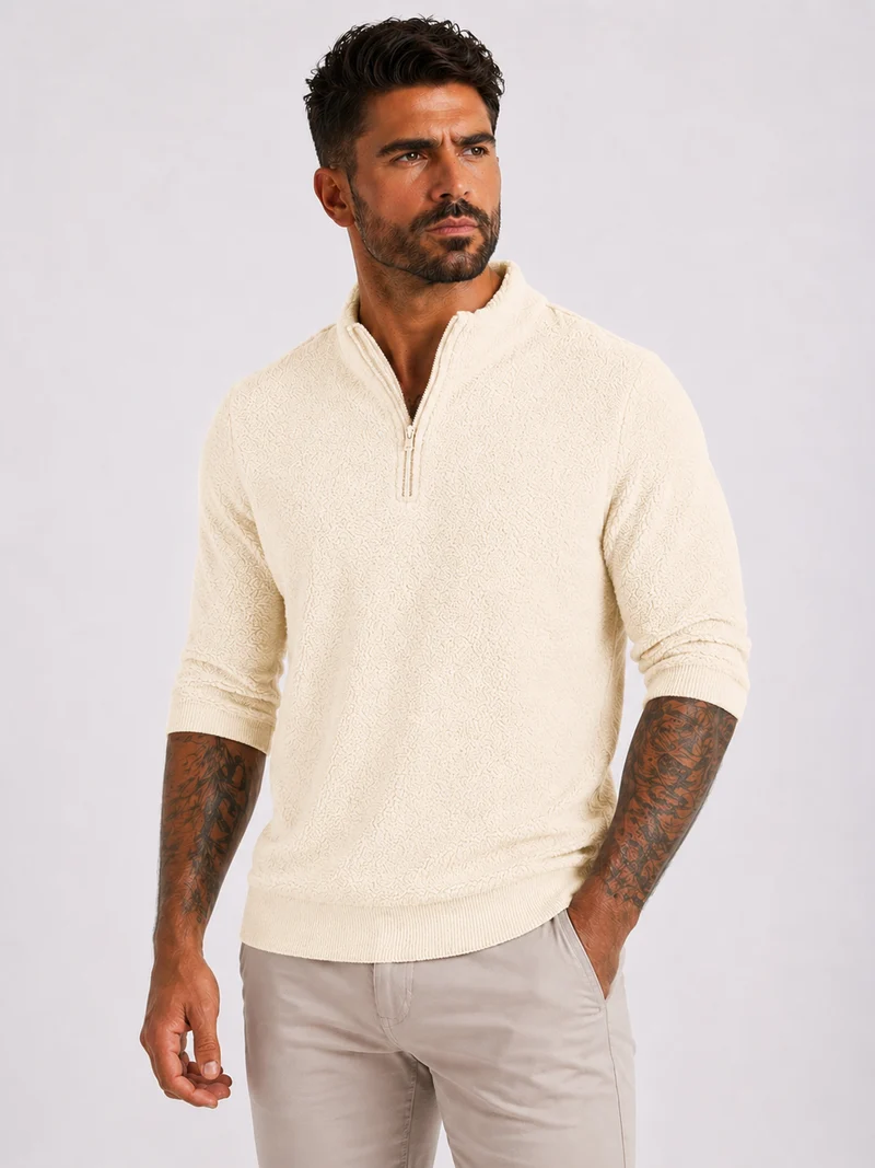 Classic Zip Fleece Pullover - White