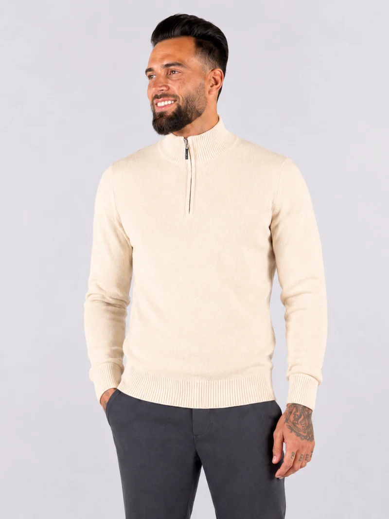 Quarter Zip Knit Sweater - White
