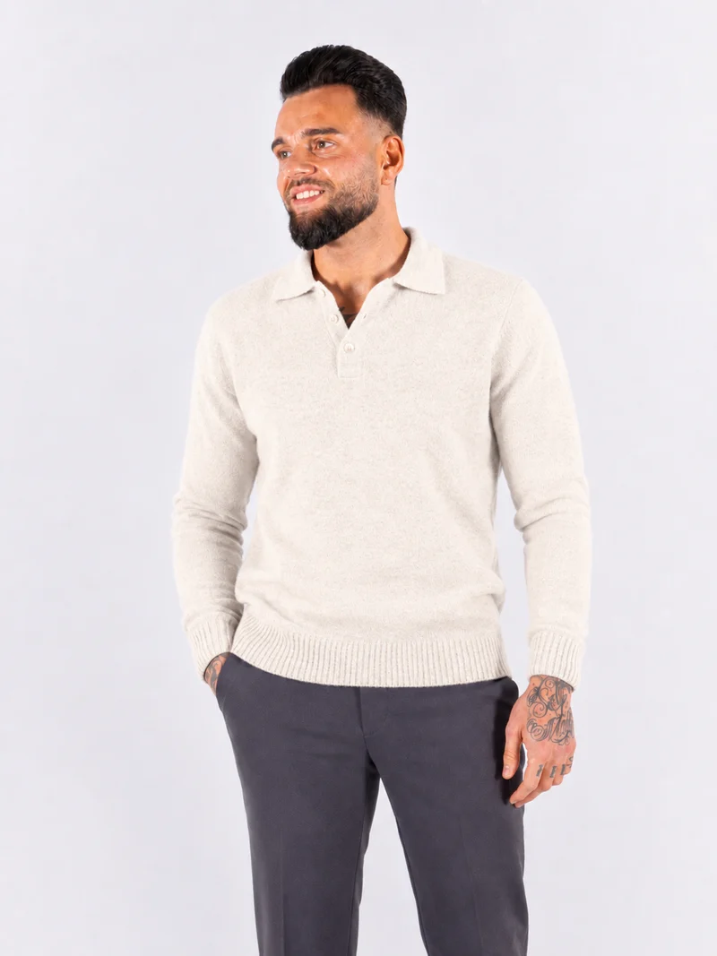 Polo Knitwear, Plain with Tape Detail - Beige