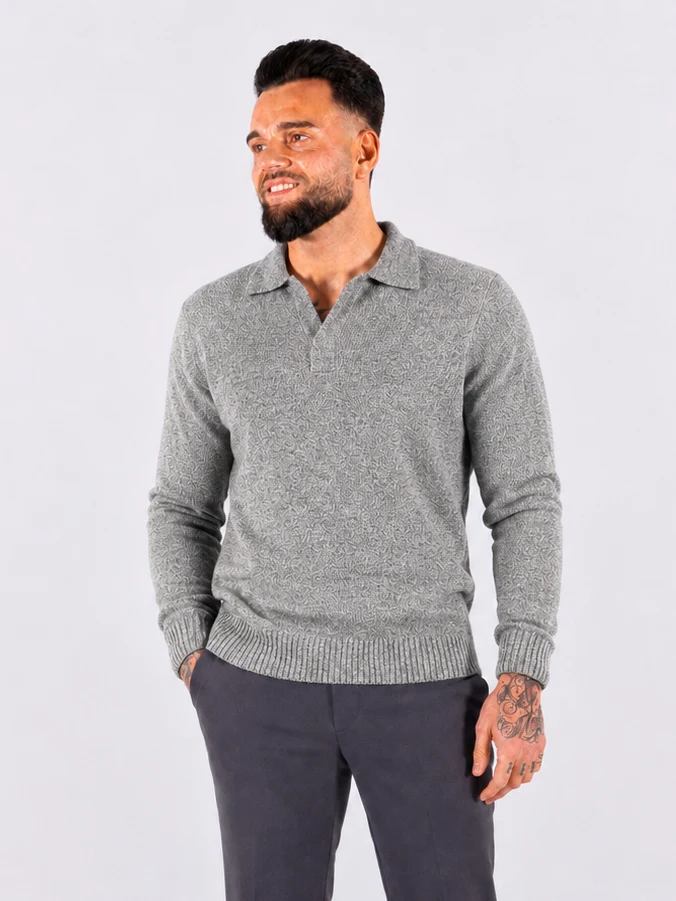 Collar V-Neck Knitwear - Light Grey