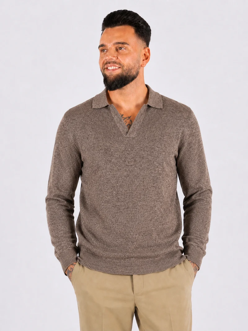 Collar V-Neck Knitwear - Camel