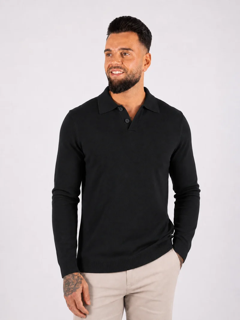 Polo Knitwear, Plain - Black