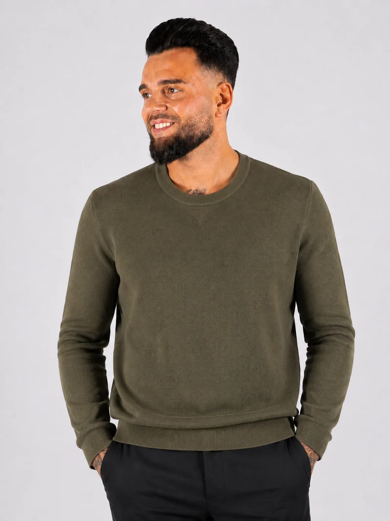 Crewneck Knitwear, Plain - Green