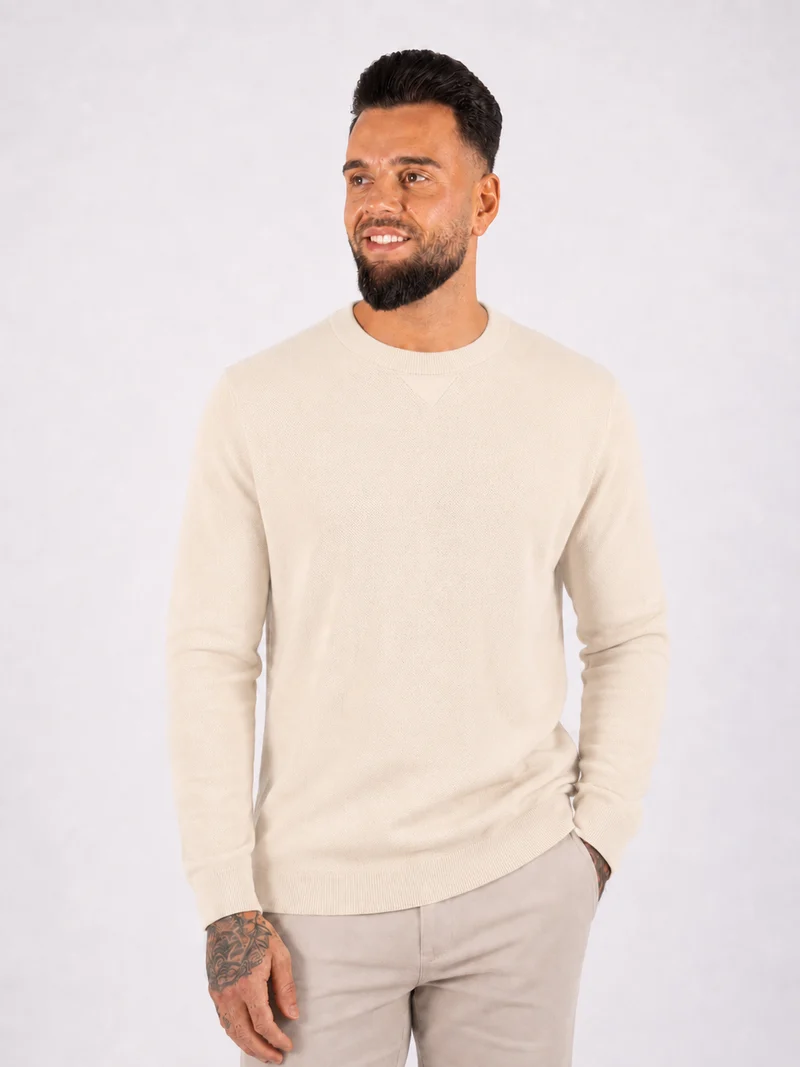 Crewneck Knitwear, Plain - Beige