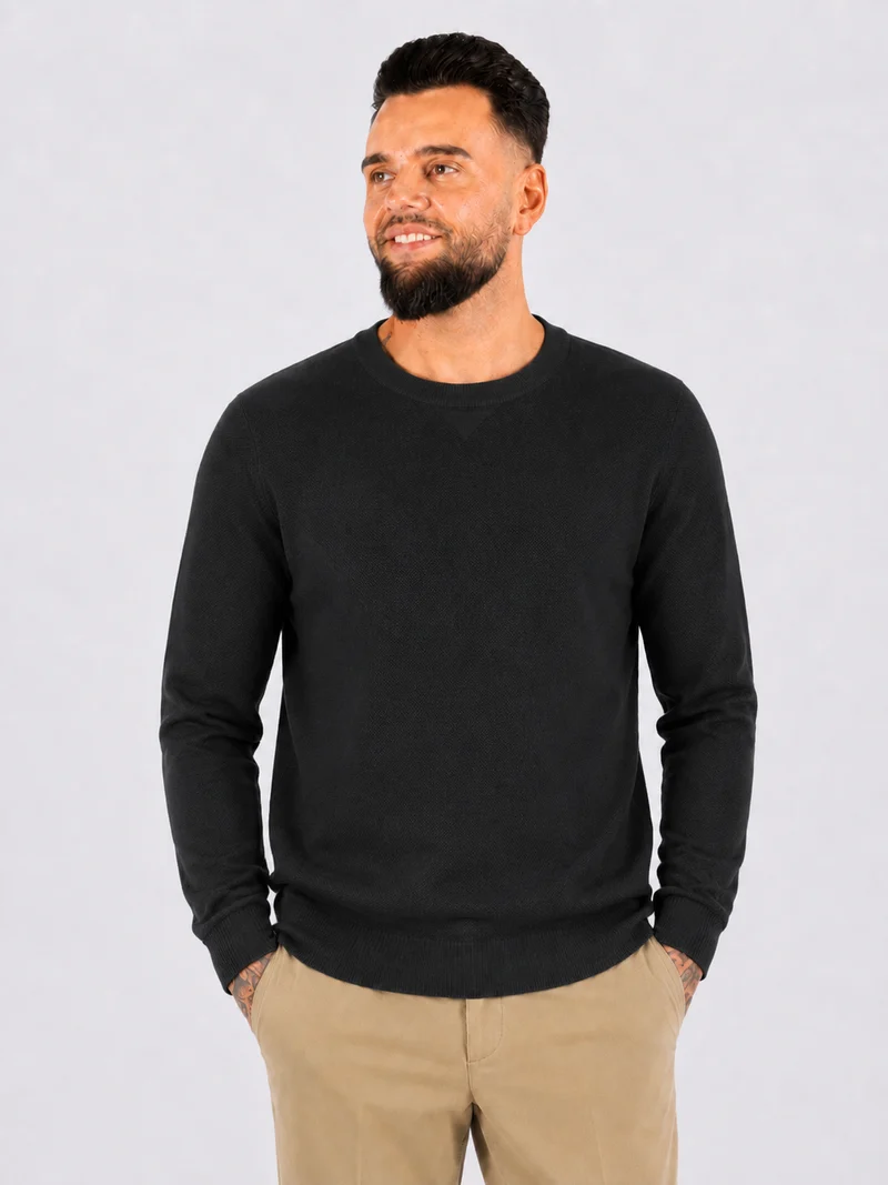 Crewneck Knitwear, Plain - Black