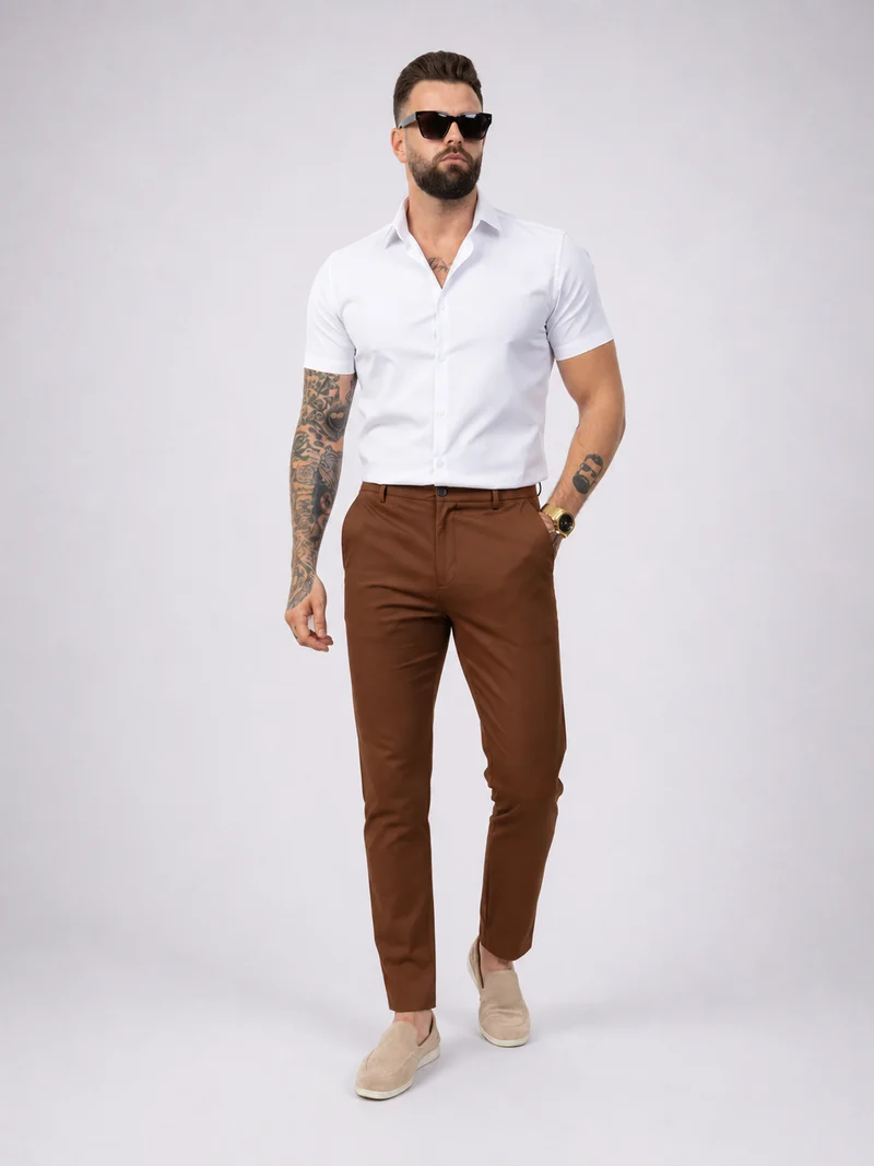 Pantalon chic straight fit brown