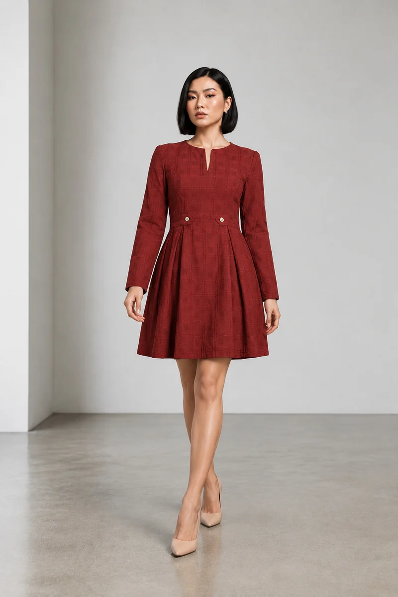 Branza|Dobby Tailored Pleated Mini Dress