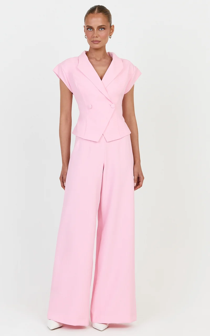Poppy Top - Cap Sleeve Double Breasted Vest Top in Baby Pink
