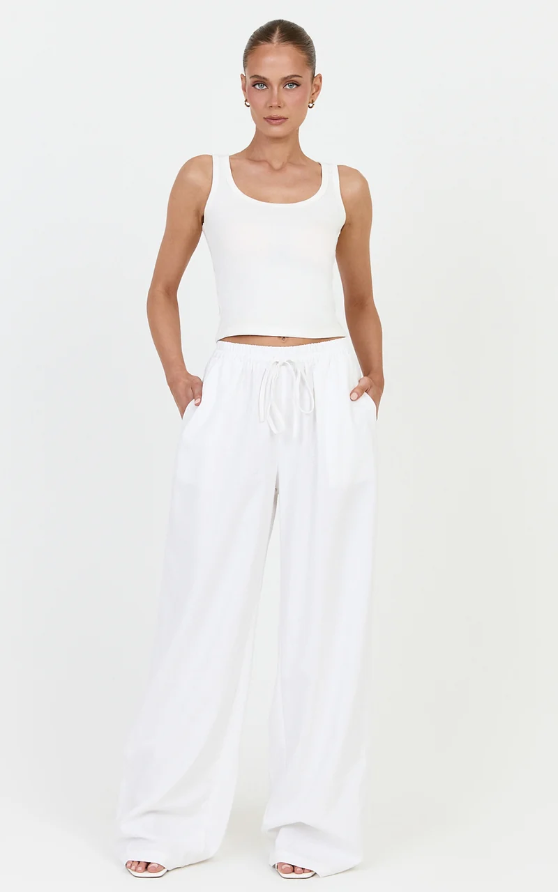 Vivienne Pants - Linen Blend Wide Leg Pants in Ivory