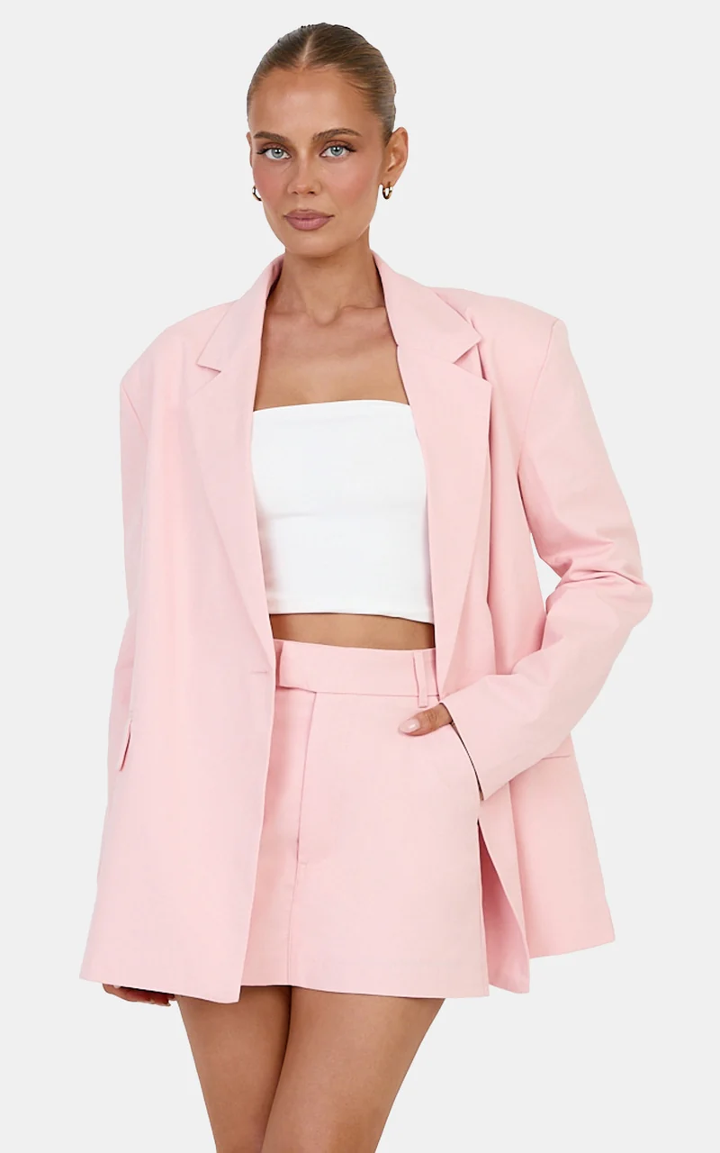 Virginia Skort - Mid Waisted Tailored Skort in Baby Pink