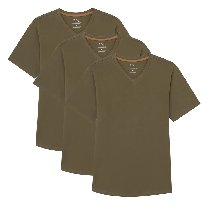 Organic V-Neck T-Shirt 3 Pack (Slim Fit) / Military Olive