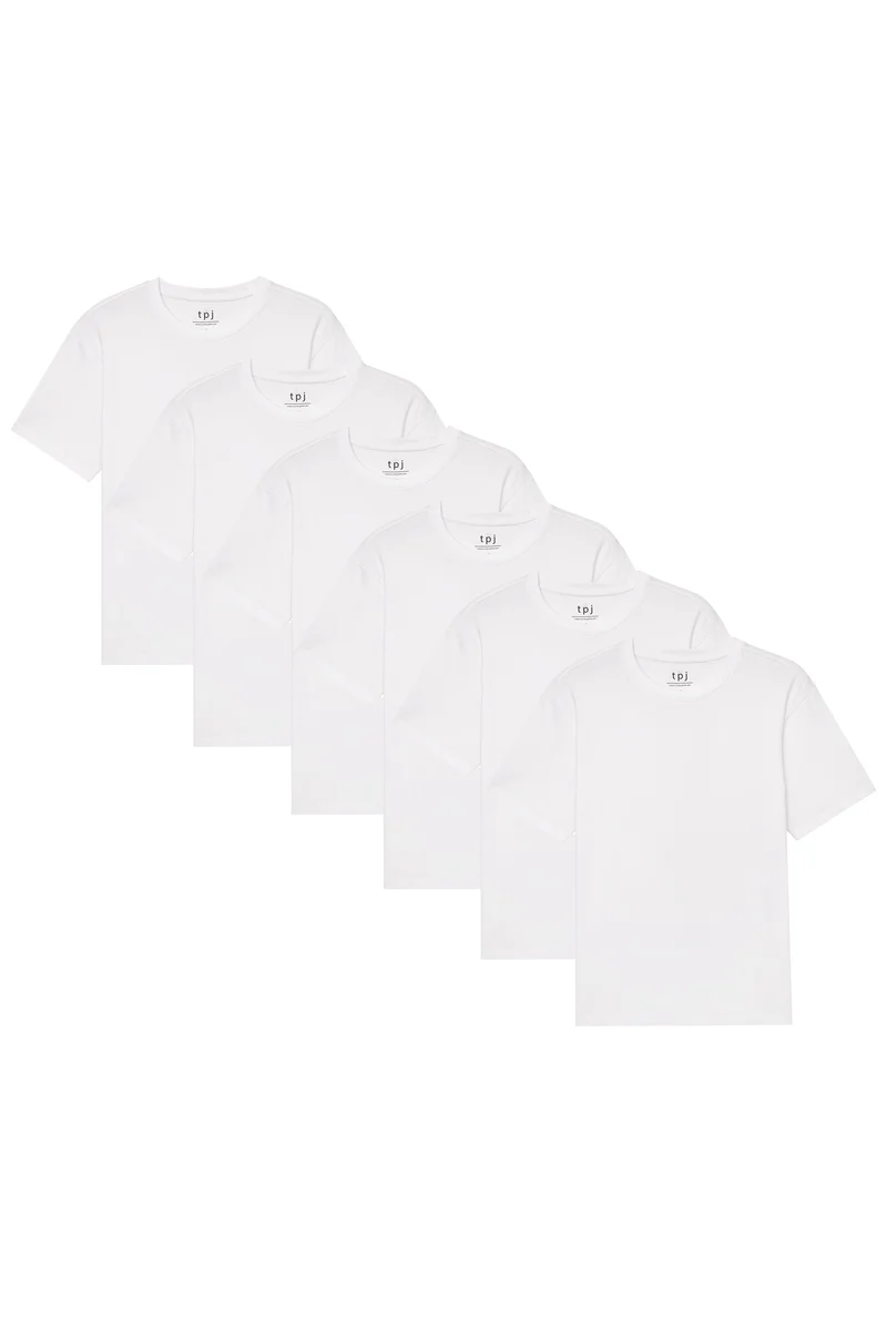 Organic Crew Neck T-Shirt 6 Pack (Relaxed Fit) / White