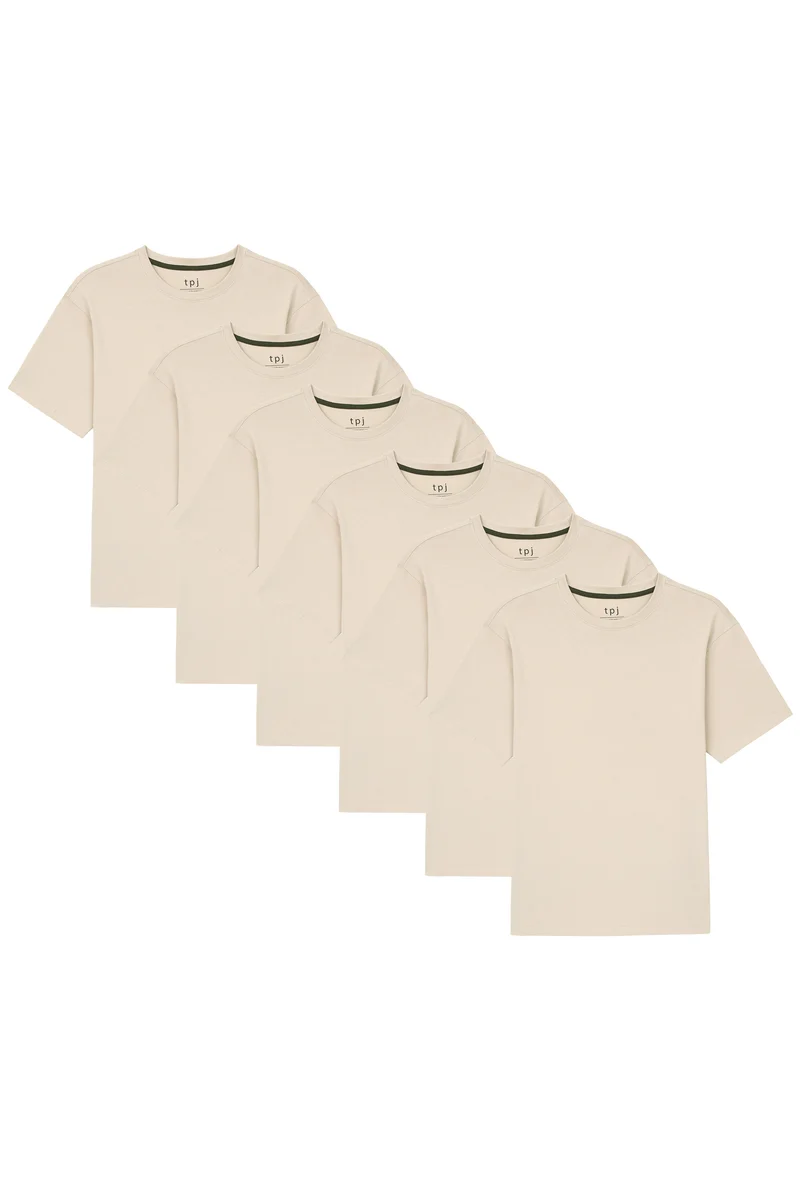 Organic Crew Neck T-Shirt 6 Pack (Relaxed Fit) / Tan