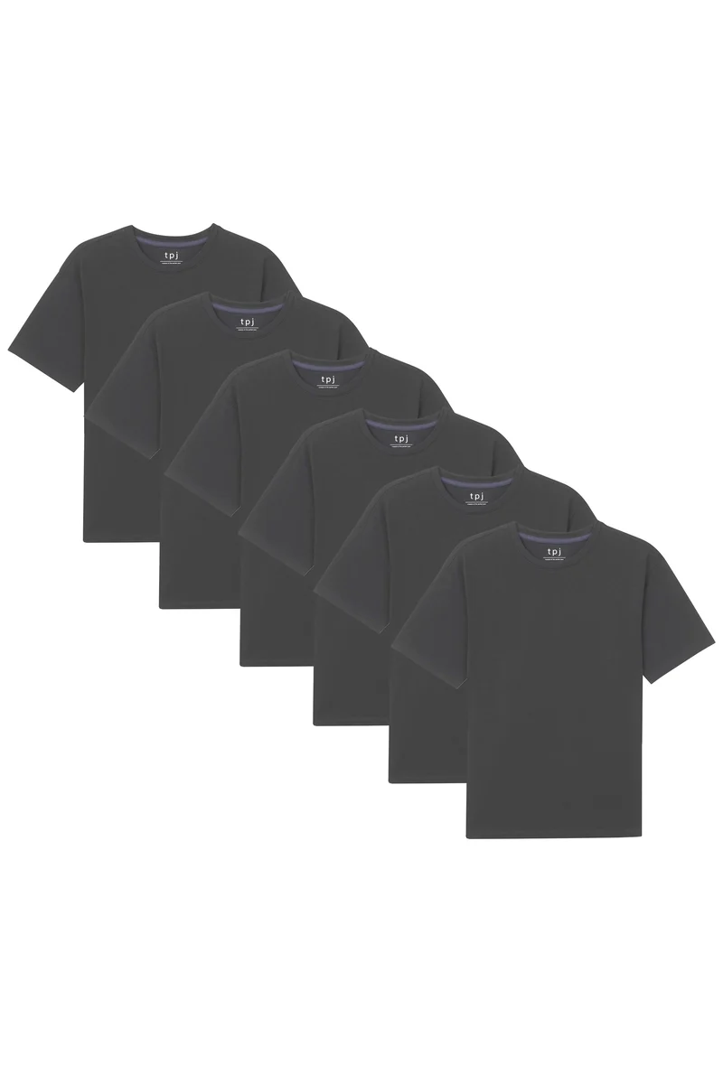 Organic Neck T-Shirt 6 Pack (Relaxed Fit)/ Steel Grey
