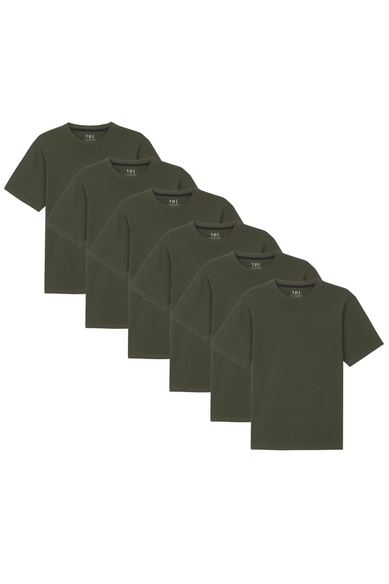 Organic Crew Neck T-Shirt 6 Pack (Relaxed Fit)/ Olive