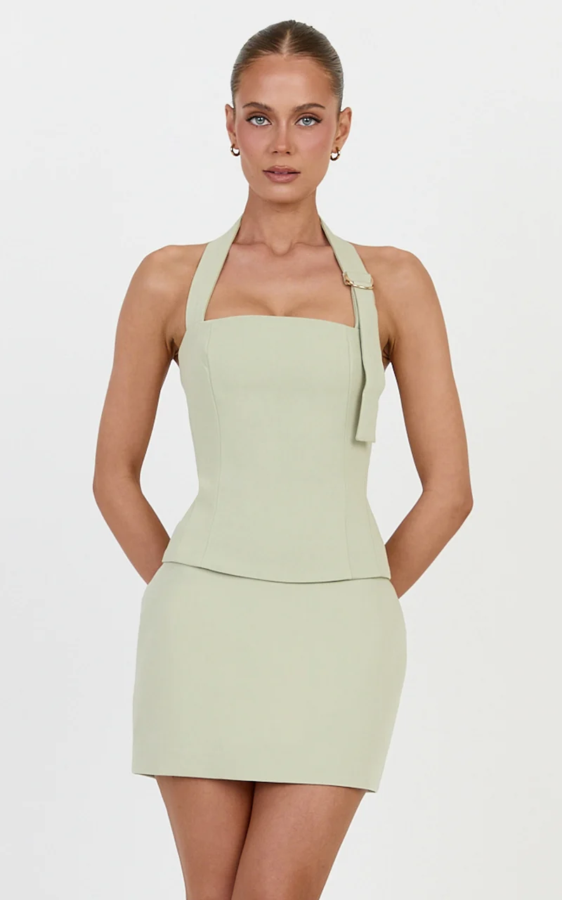 Tyler Mini Skirt - Structured A Line Skirt in Sage
