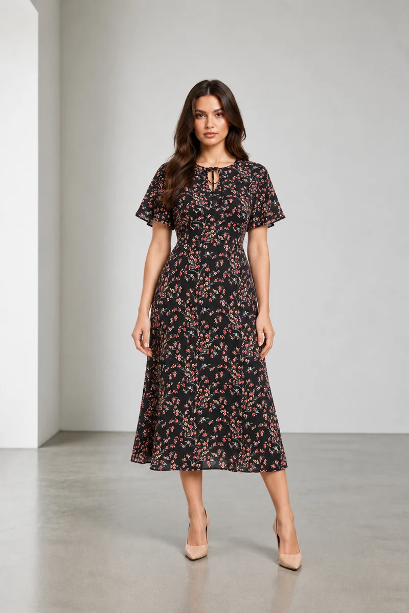 Caliva|Viscose Printed Bell Sleeve Dress