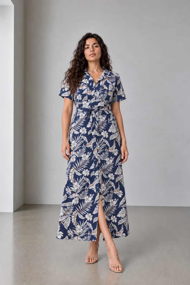 Calixa|Viscose Utility Maxi Shirt Dress