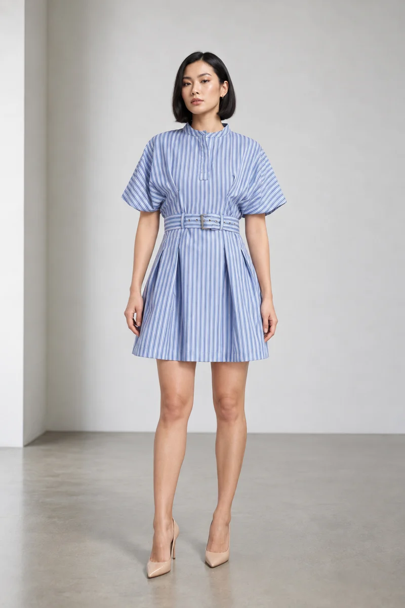 Livio|Cotton Striped Utility Mini Dress