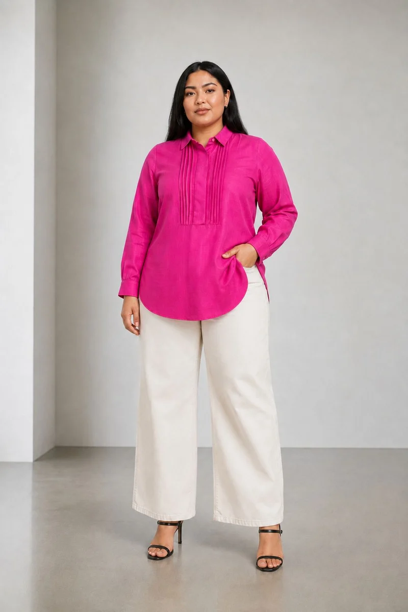 Pavana|Viscose Shirt With Pintuck Front Panel