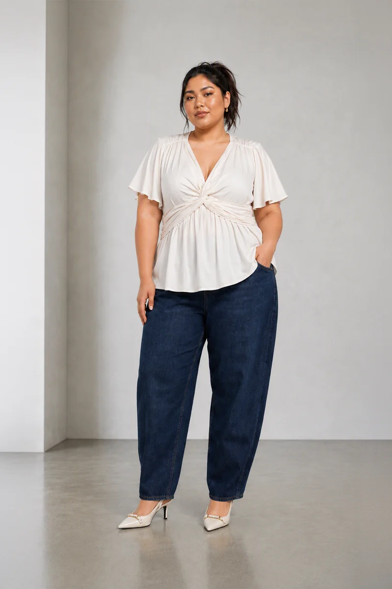 Nalea|Viscose Twist Front Peplum Top