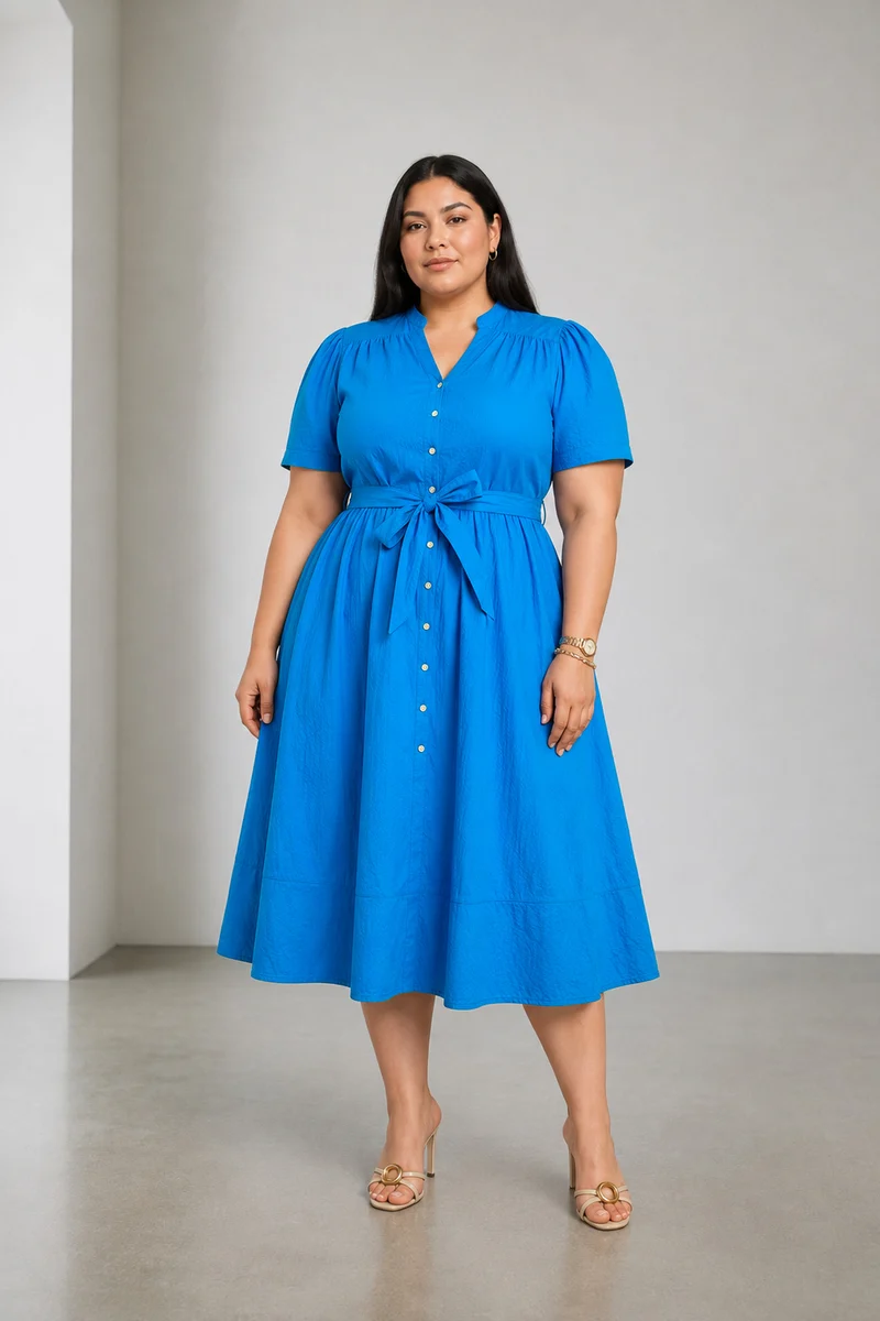 Velin|Cotton Belted Buttondown Midi Dress