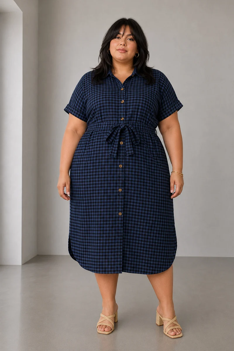 Saria|Checked Oversized Shirt Dress