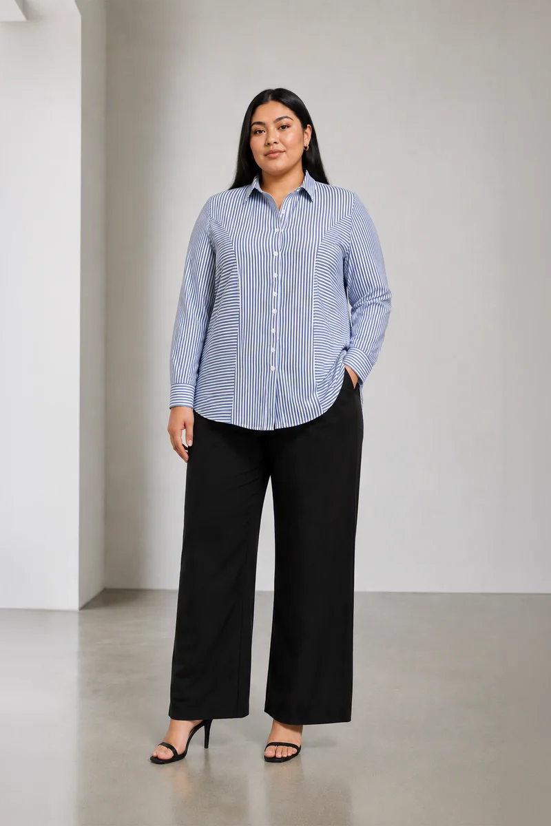 Lumen|Cotton Stripe Panelled Shirt