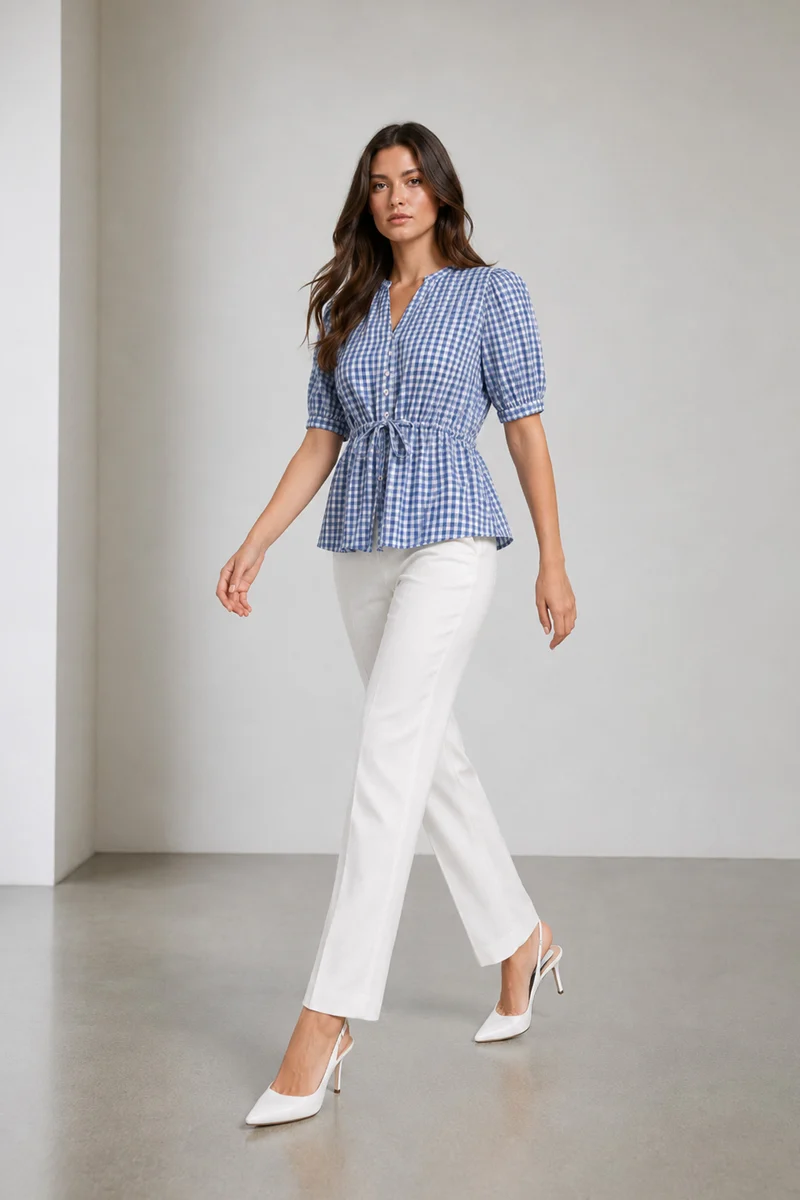 Dovira|Cotton Mandarin Collar Peplum Top