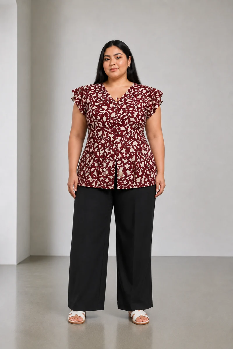 Mareo|Viscose Pleated Peplum Top