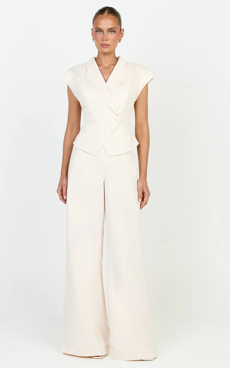 Poppy Pants - High Waist Darted Wide Leg Pants in Cream