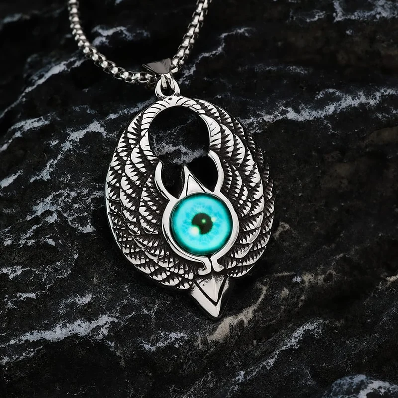 Herrhalsband med blått öga och örnhänge