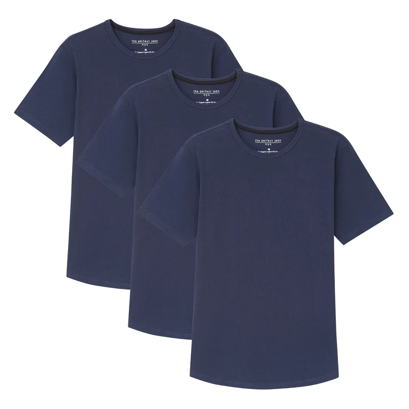 Organic Crew Neck T-Shirt 3 Pack (Slim Fit) / Navy