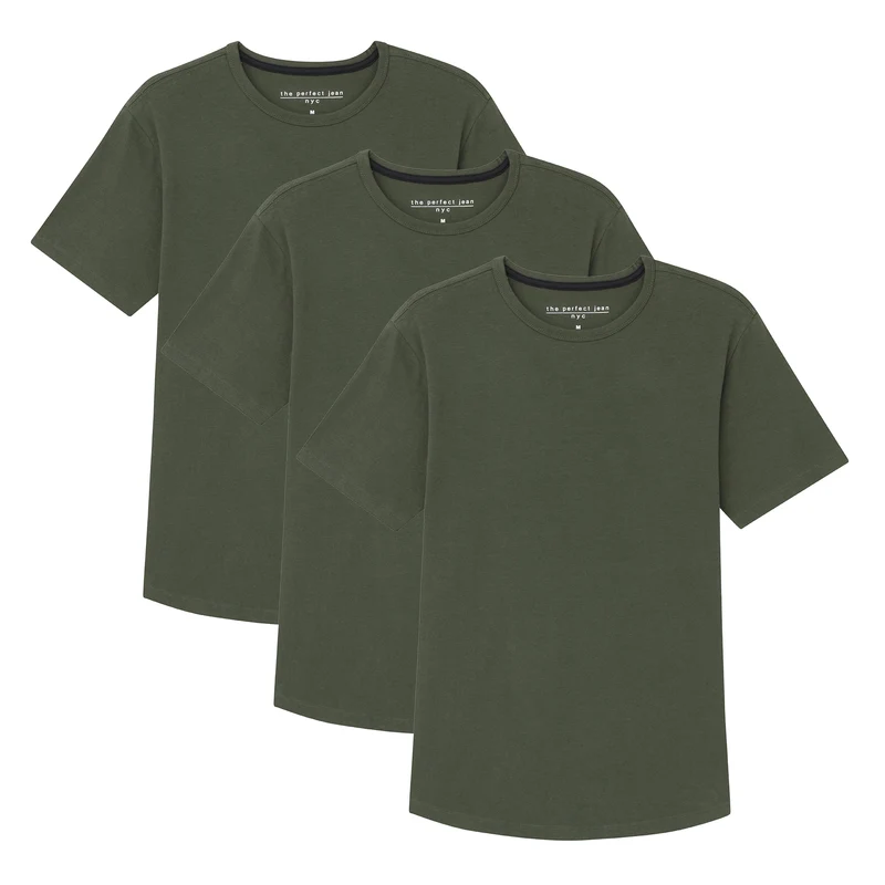 Organic Crew Neck T-Shirt 3 Pack (Slim Fit) / Olive