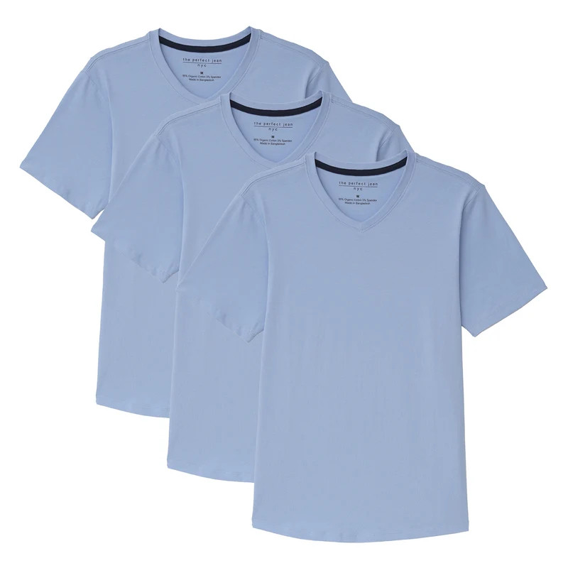 Organic V-Neck T-Shirt 3 Pack (Slim Fit) / Light Blue