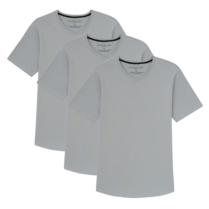 Organic V-Neck T-Shirt 3 Pack (Slim Fit) / Light Grey