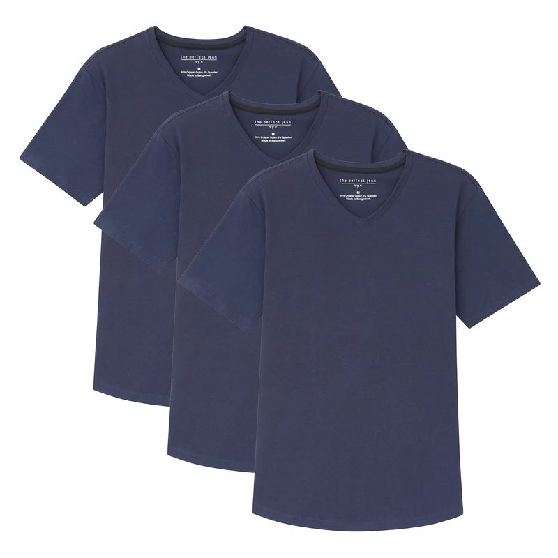 Organic V-Neck T-Shirt 3 Pack (Slim Fit) / Navy