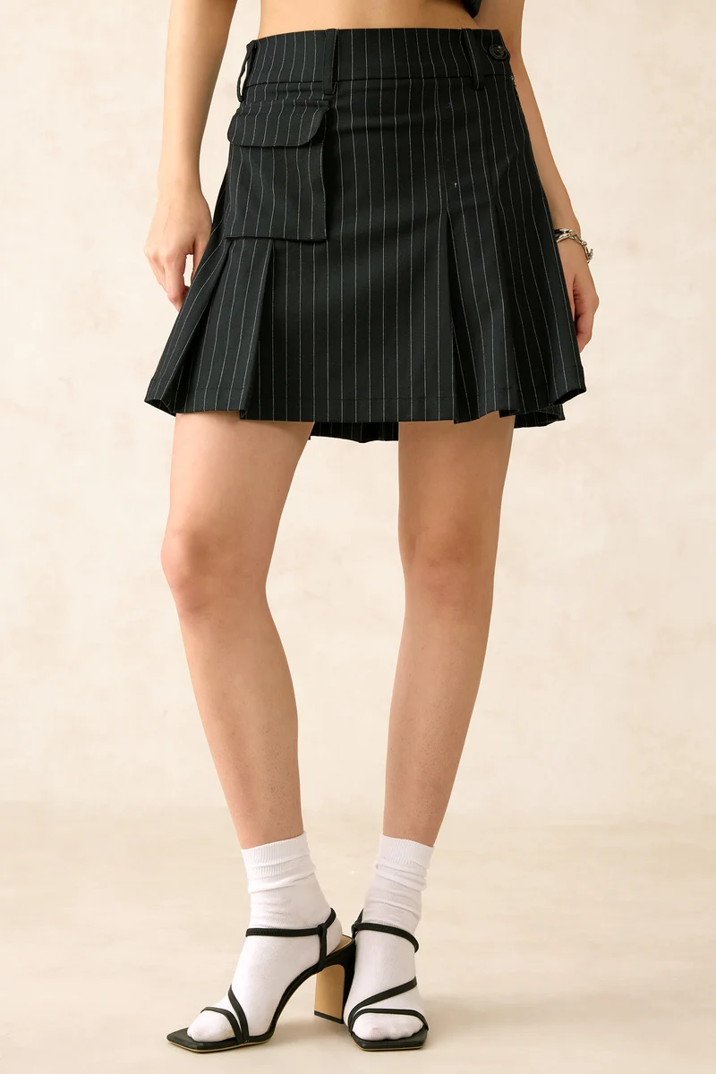 Nina|Viscose Stretch Mini Pleated Skirt
