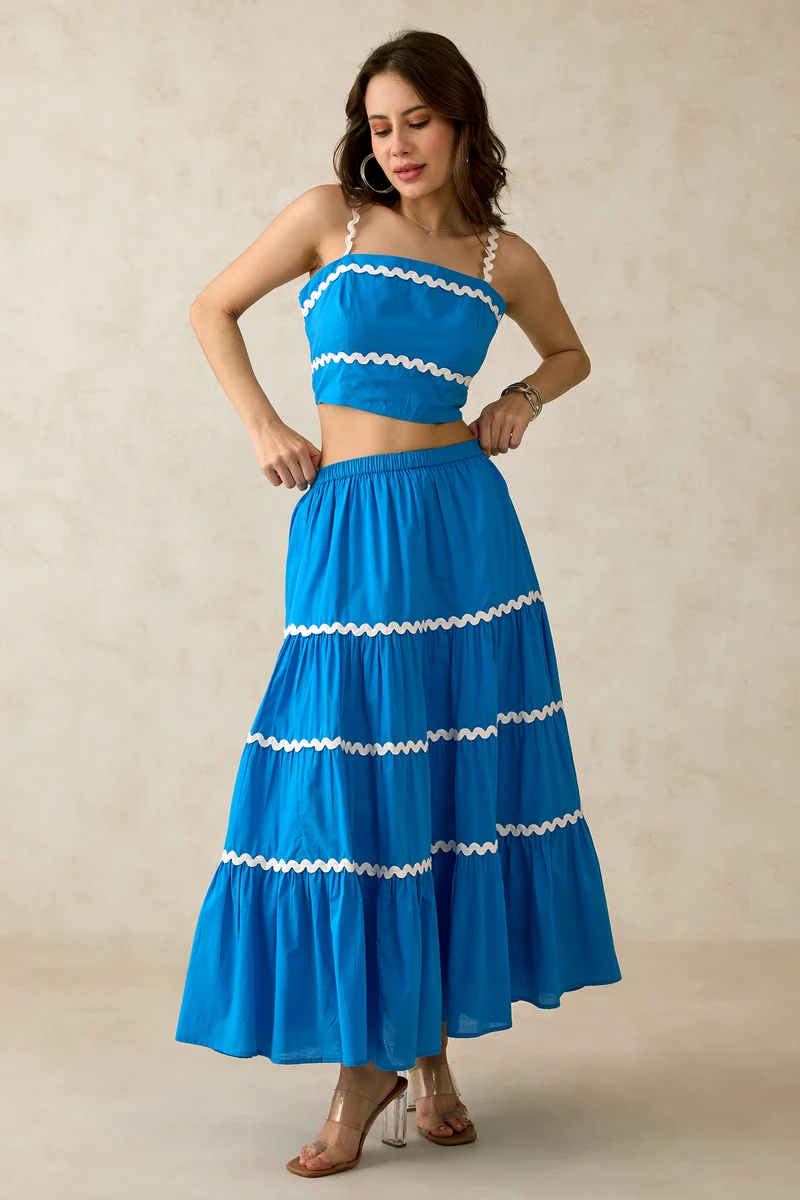 June|100% Cotton Blue Lace Detail Co Ords