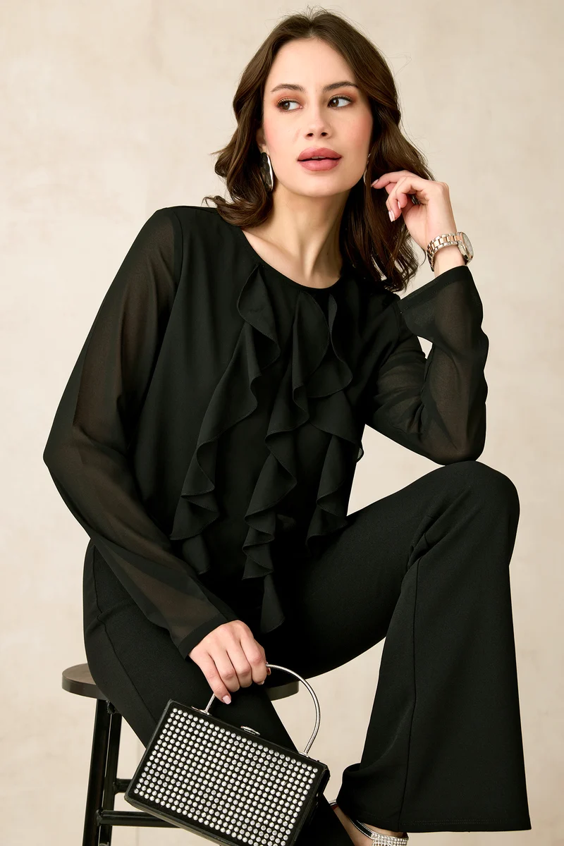 Layla|Georgette Vertical Ruffle Detail Top